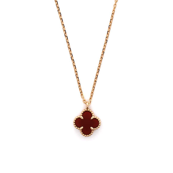 Van Cleef & Arpels Sweet Alhambra Pendant Necklace 18K Rose Gold and Carnelian